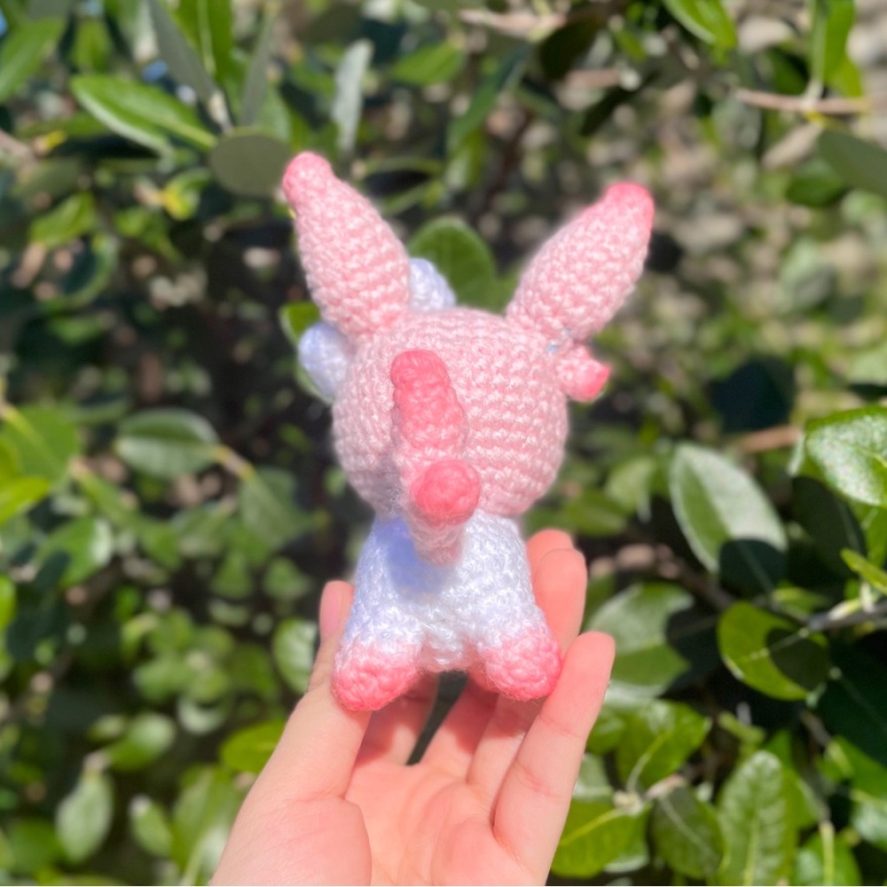 Crochet Pokemon Sylveon Handmade Craft Amigurumi Customade Cute Art Pet - Picture 4 of 10
